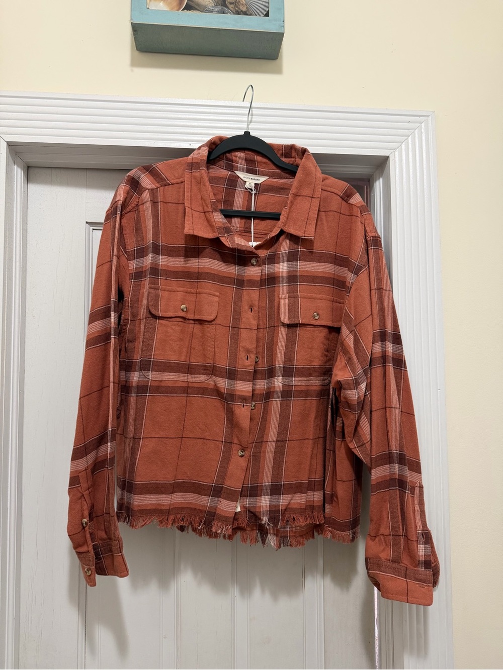 Rust Plaid Button-Front  flannel fringe Women by lucky brand